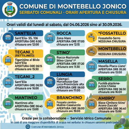 Serbatoi comunali - Orari apertura e chiusura
